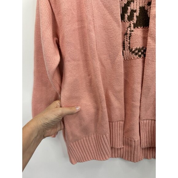 Candace Cameron Bure Pink Palm Tree Cardigan Sweater Size Small - Picture 6 of 10